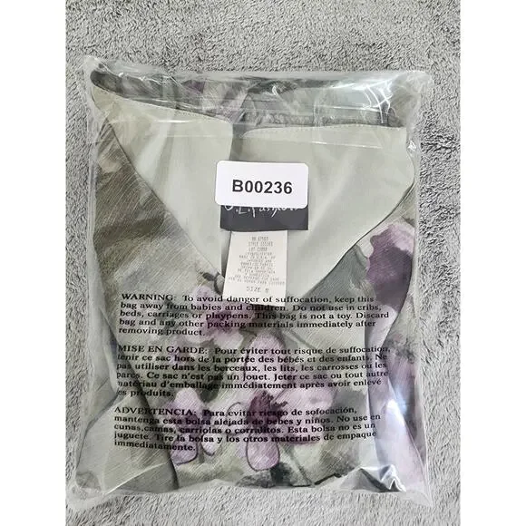 Vintage 90s SL Fashions Floral Asymmetric Chiffon Overlay V-Neck Dress 8 Green - Picture 10 of 10